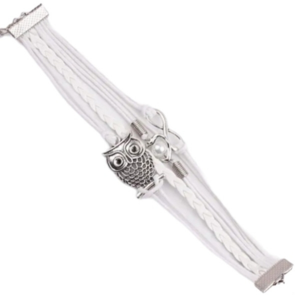 Owl Infinity Heart Pearl Purple White Pink Turquise Blue Layered Charm Bracelet - Picture 7 of 12